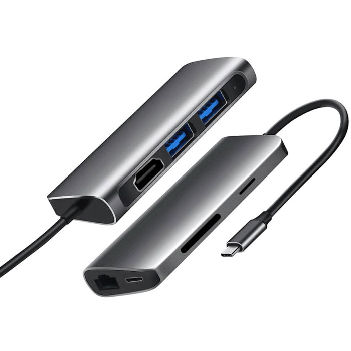 Сетевой адаптер USB-C ProLogix (PR-WUC-105B) 7 in 1 USB3.1 Type C to HDMI+2*USB3.0+PD+Lan+TF+SD